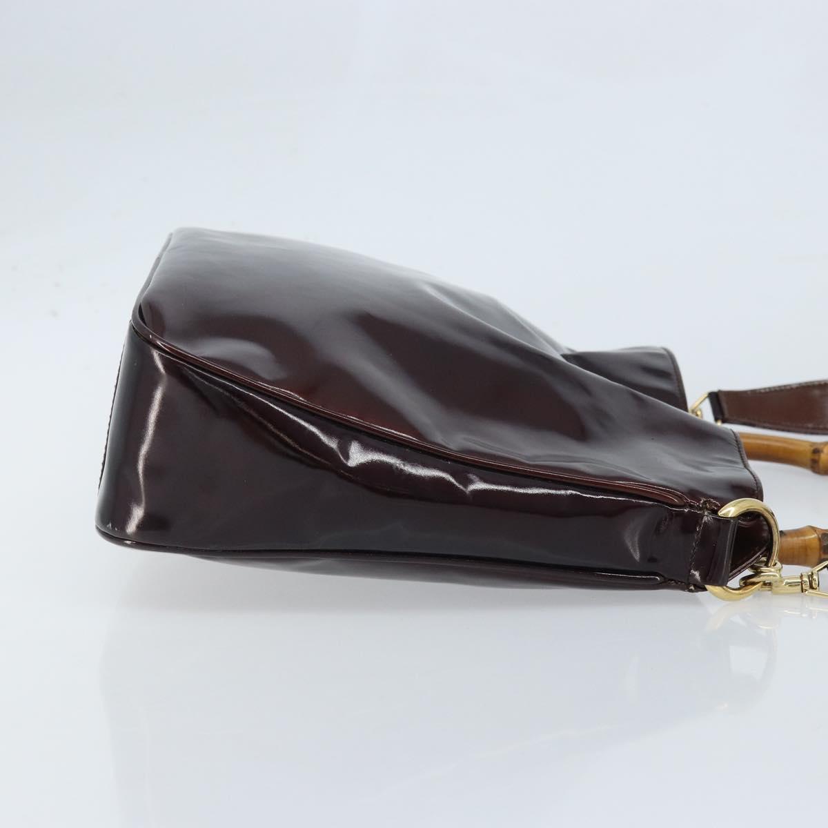 GUCCI Bamboo Hand Bag Patent leather 2way Brown Gold 001 1705 1638 Auth ti3749