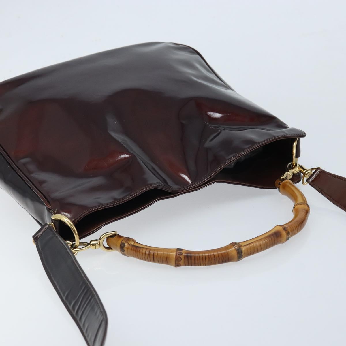 GUCCI Bamboo Hand Bag Patent leather 2way Brown Gold 001 1705 1638 Auth ti3749
