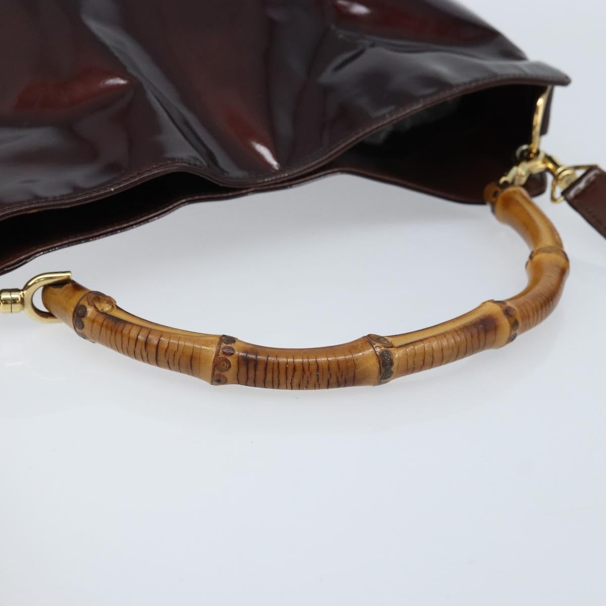 GUCCI Bamboo Hand Bag Patent leather 2way Brown Gold 001 1705 1638 Auth ti3749