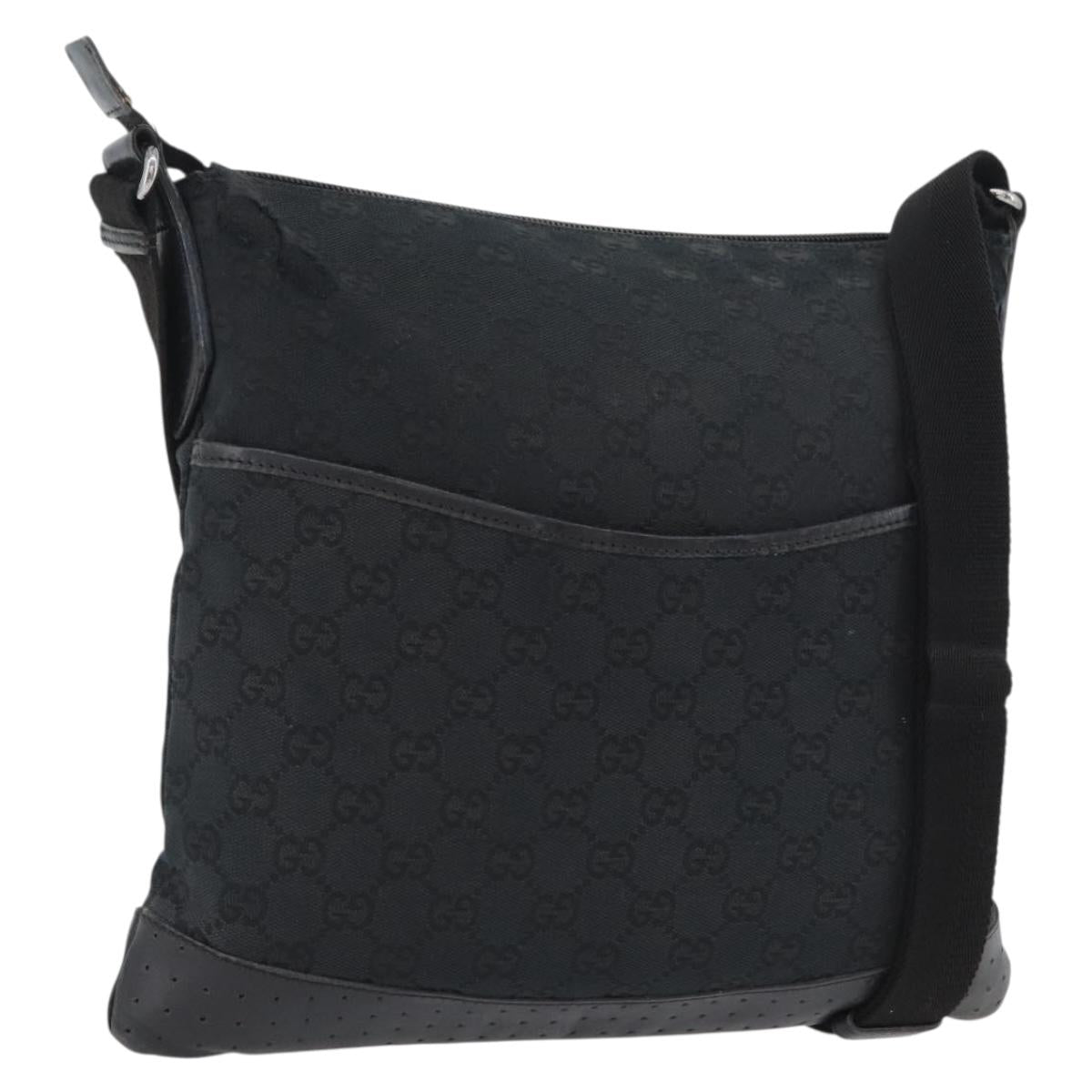 GUCCI GG Canvas Shoulder Bag Black Silver 145857 Auth ti3750