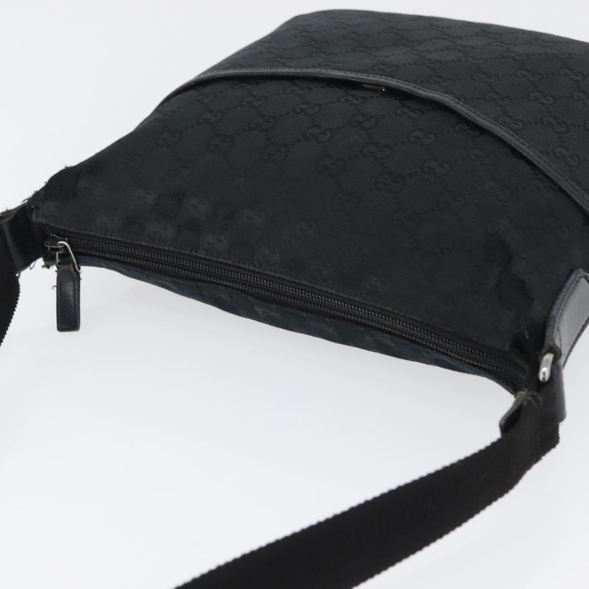 GUCCI GG Canvas Shoulder Bag Black Silver 145857 Auth ti3750