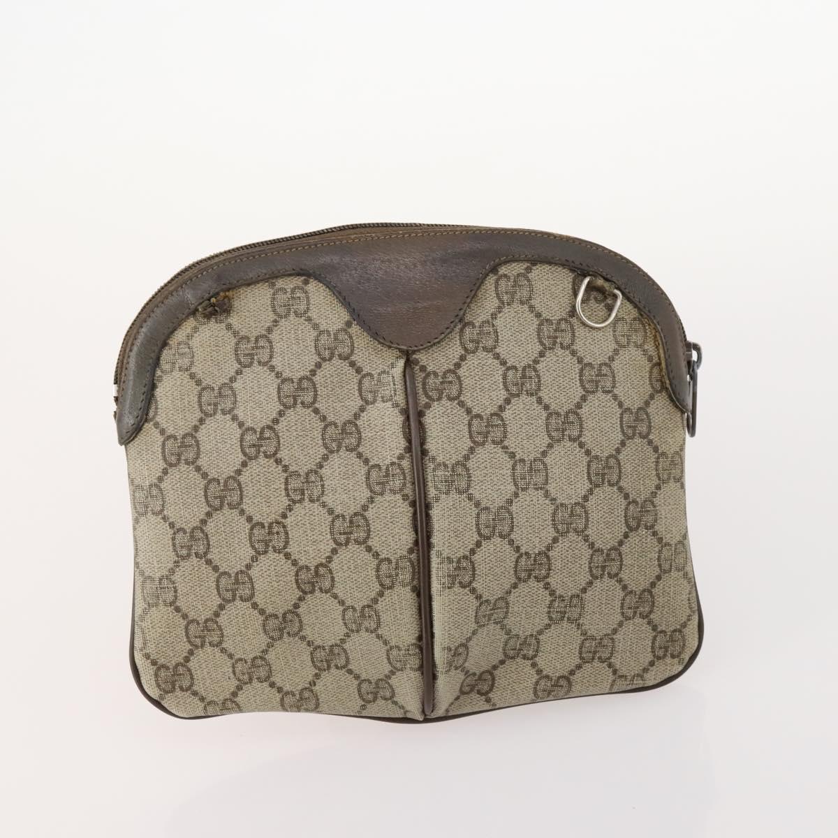 GUCCI GG Supreme Web Sherry Line Pouch Clutch Bag PVC 2 Set Beige Auth ti3752