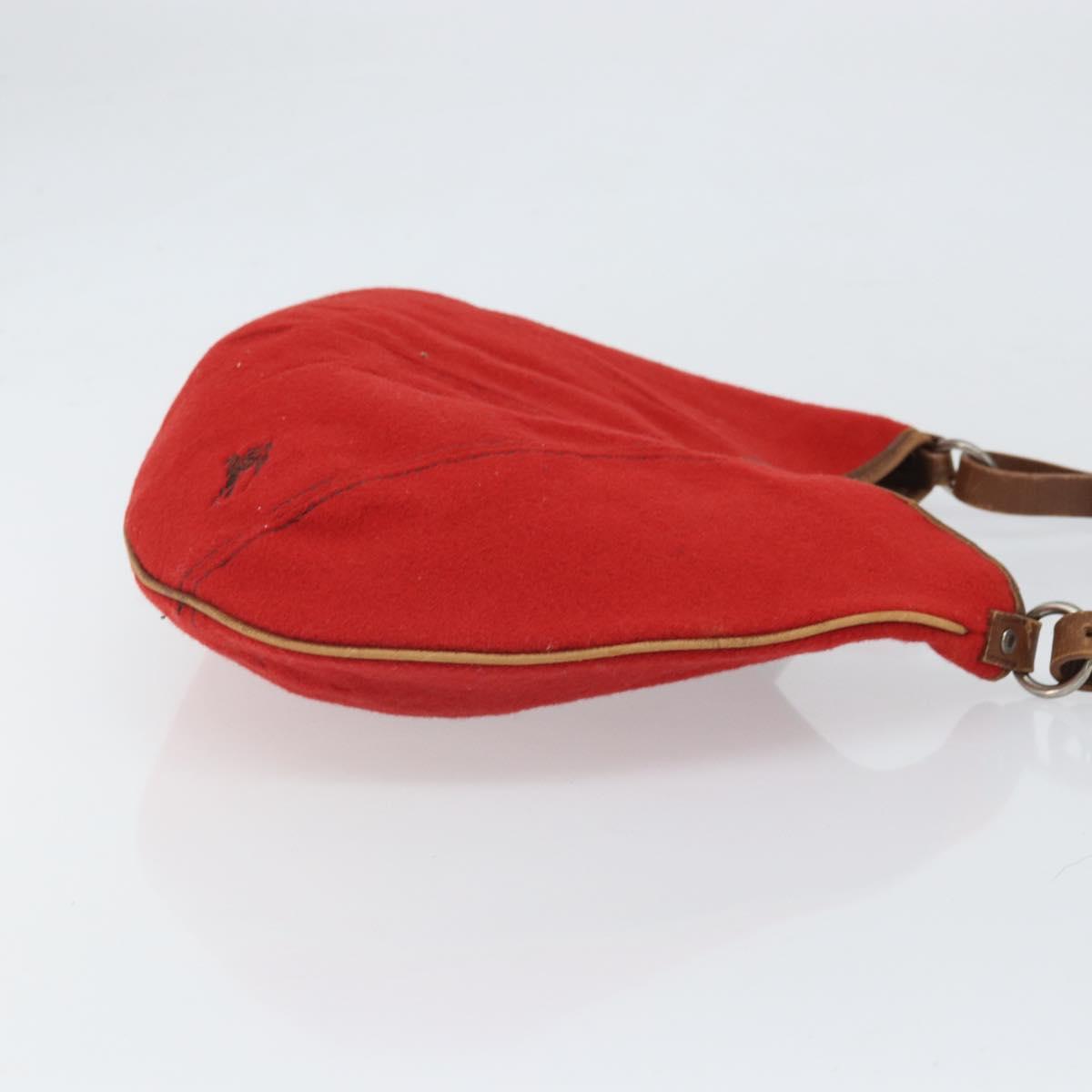 BURBERRY Blue Label Shoulder Bag Felt Leather Red Silver Auth ti3756