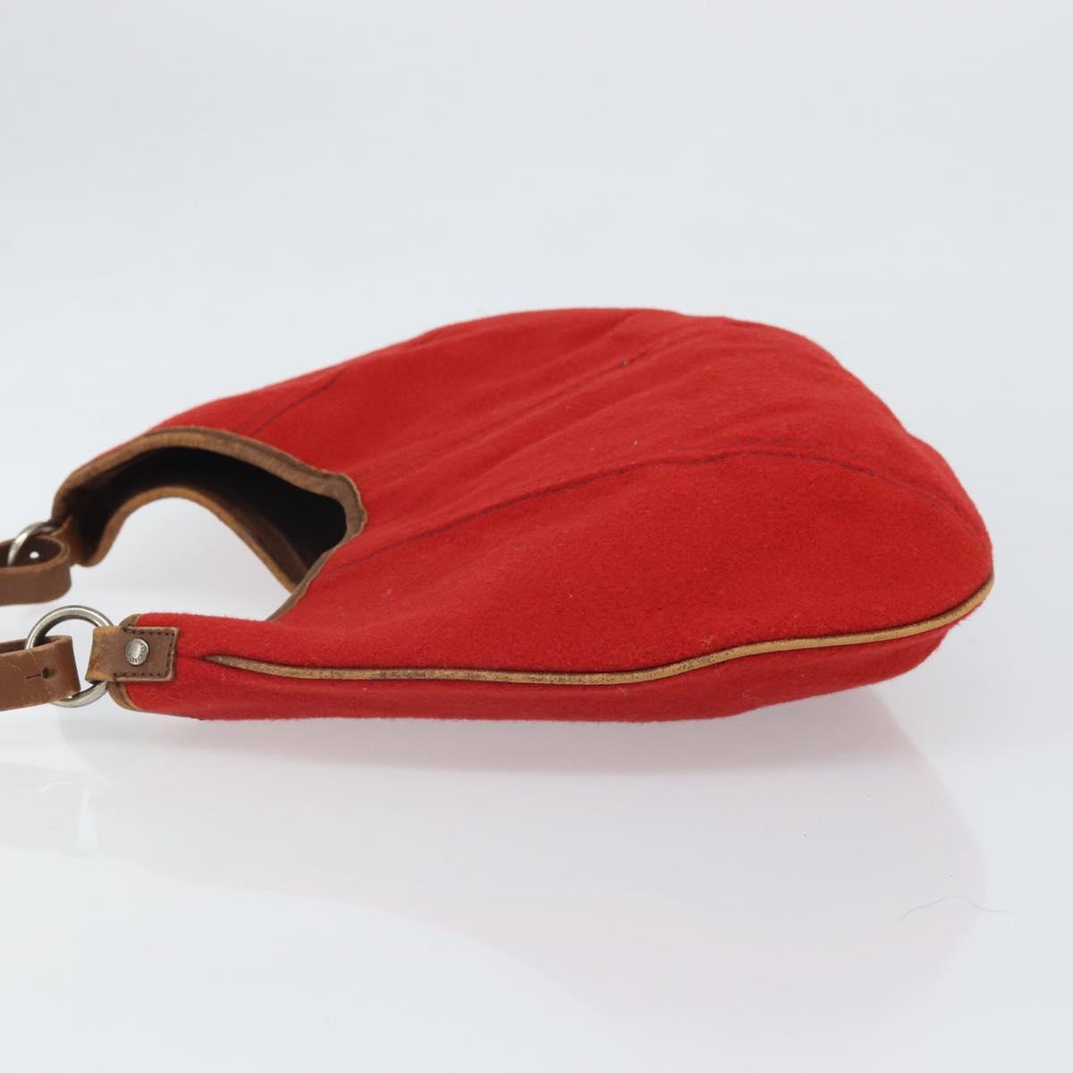 BURBERRY Blue Label Shoulder Bag Felt Leather Red Silver Auth ti3756
