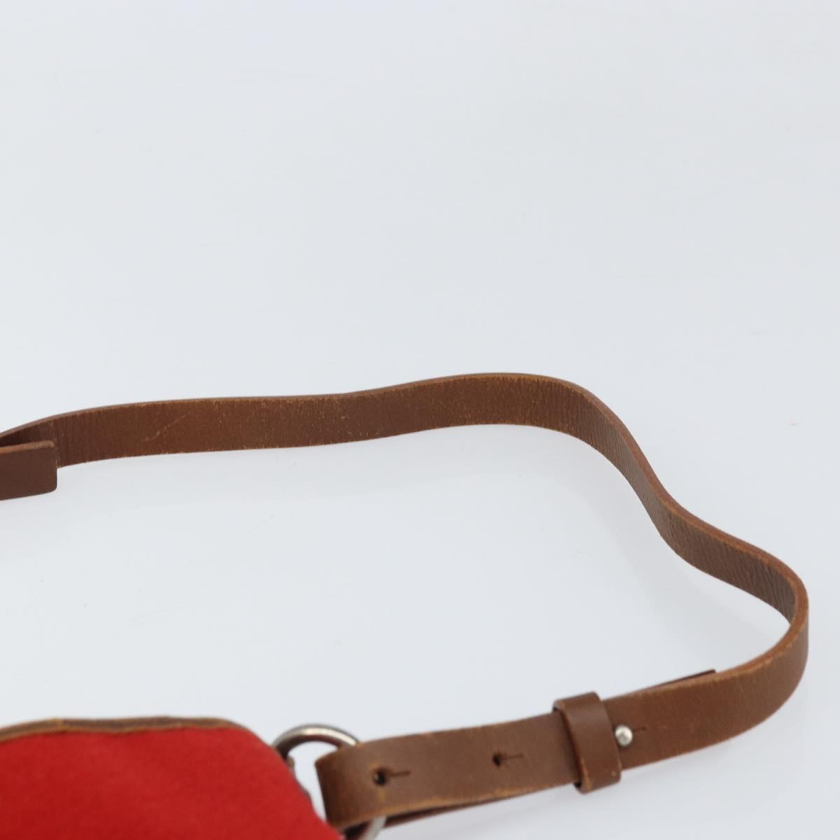BURBERRY Blue Label Shoulder Bag Felt Leather Red Silver Auth ti3756