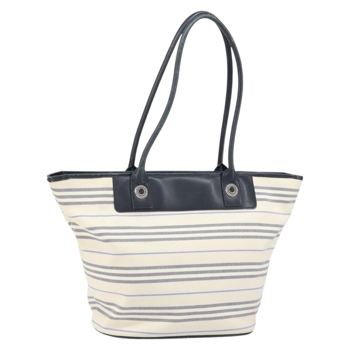 BURBERRY Tote Bag Canvas Leather White Silver gold Auth ti3757