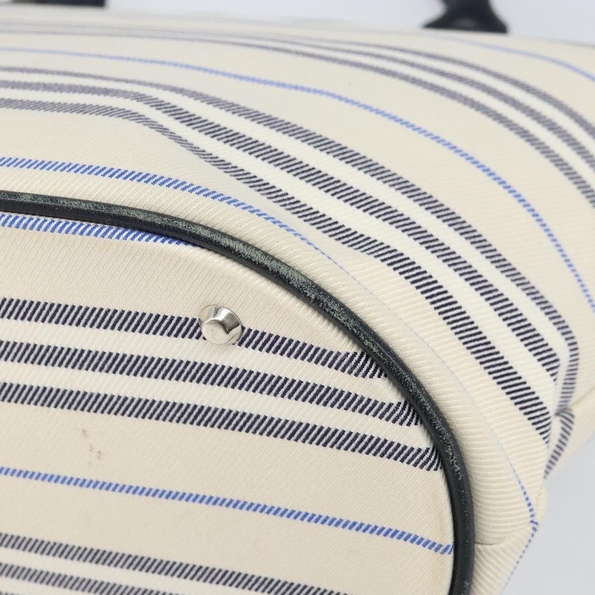 BURBERRY Tote Bag Canvas Leather White Silver gold Auth ti3757