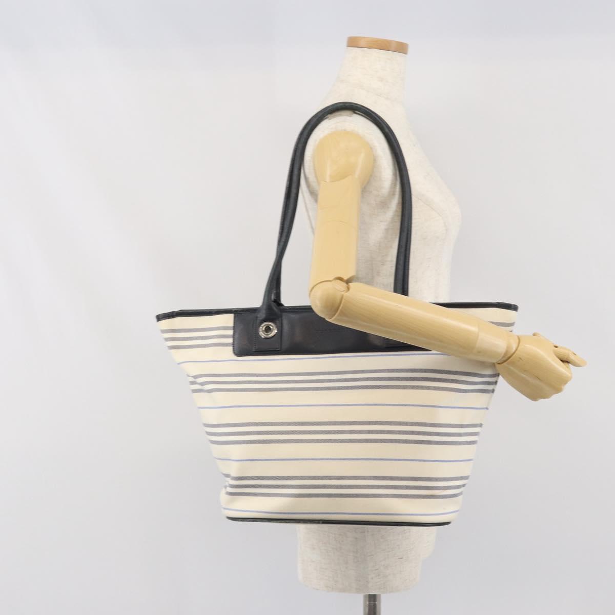 BURBERRY Tote Bag Canvas Leather White Silver gold Auth ti3757