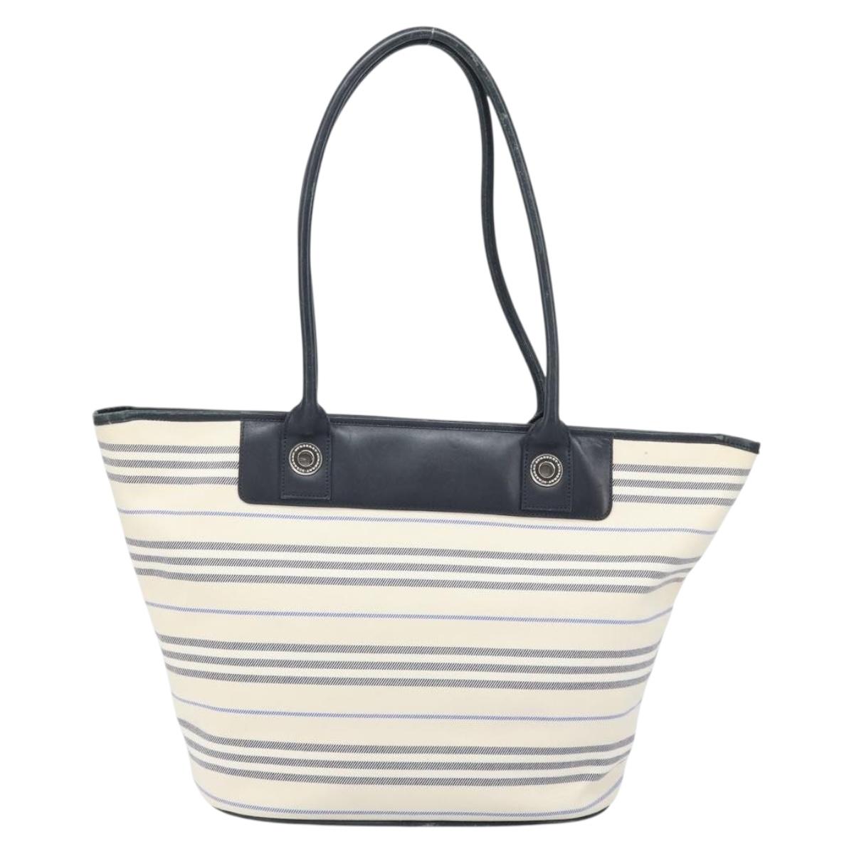 BURBERRY Tote Bag Canvas Leather White Silver gold Auth ti3757