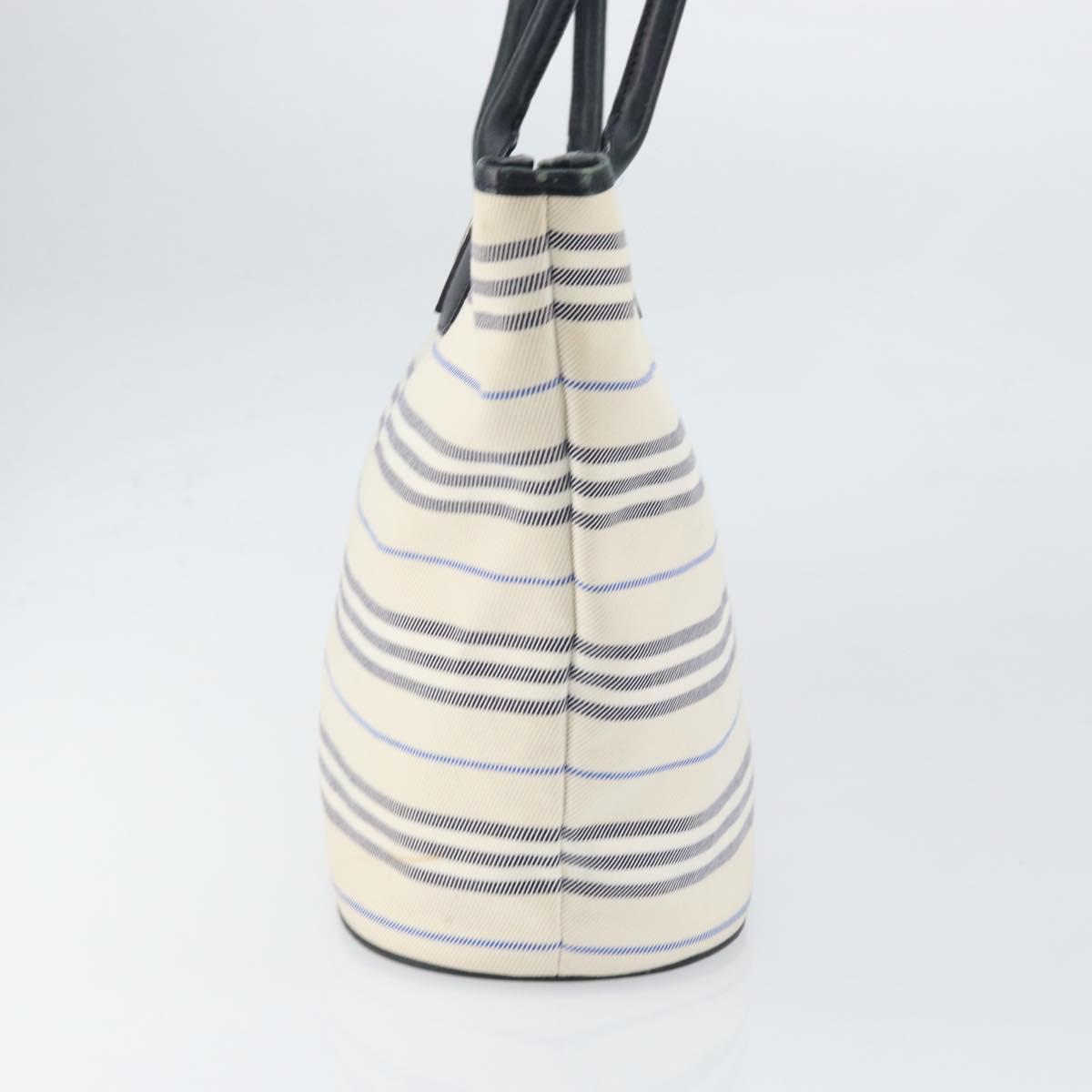 BURBERRY Tote Bag Canvas Leather White Silver gold Auth ti3757