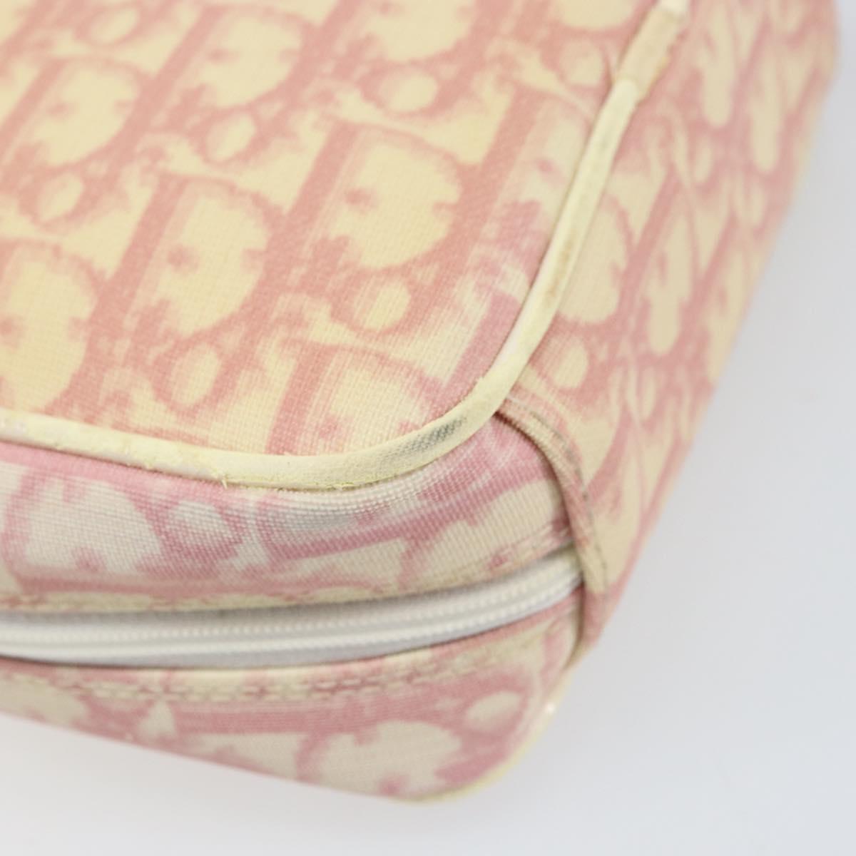 Christian Dior Trotter Canvas Pouch PVC Pink Silver Auth ti3758
