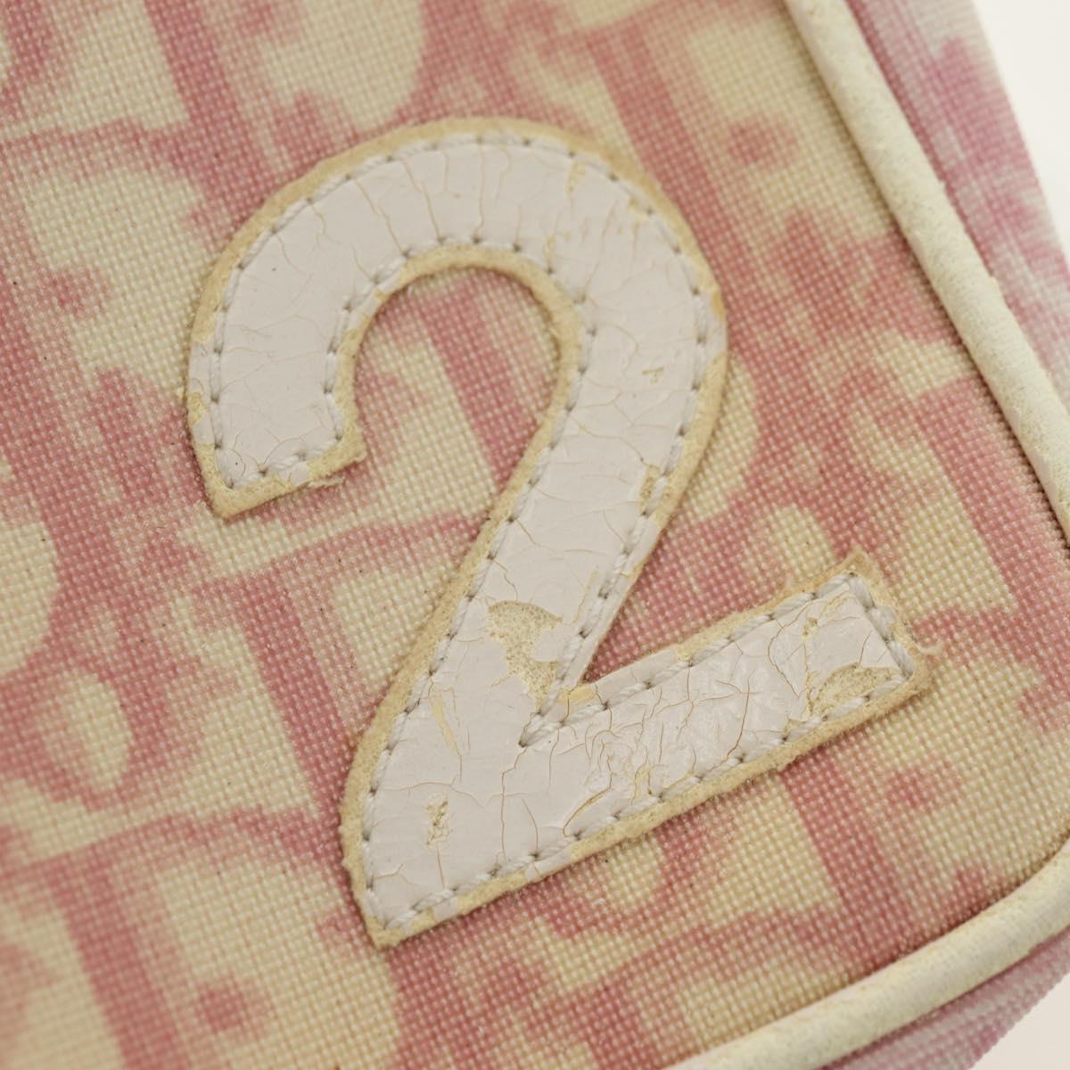 Christian Dior Trotter Canvas Pouch PVC Pink Silver Auth ti3758