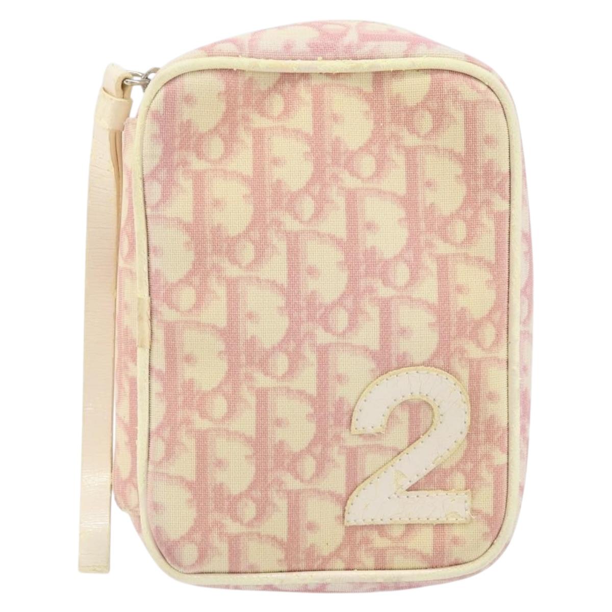 Christian Dior Trotter Canvas Pouch PVC Pink Silver Auth ti3758