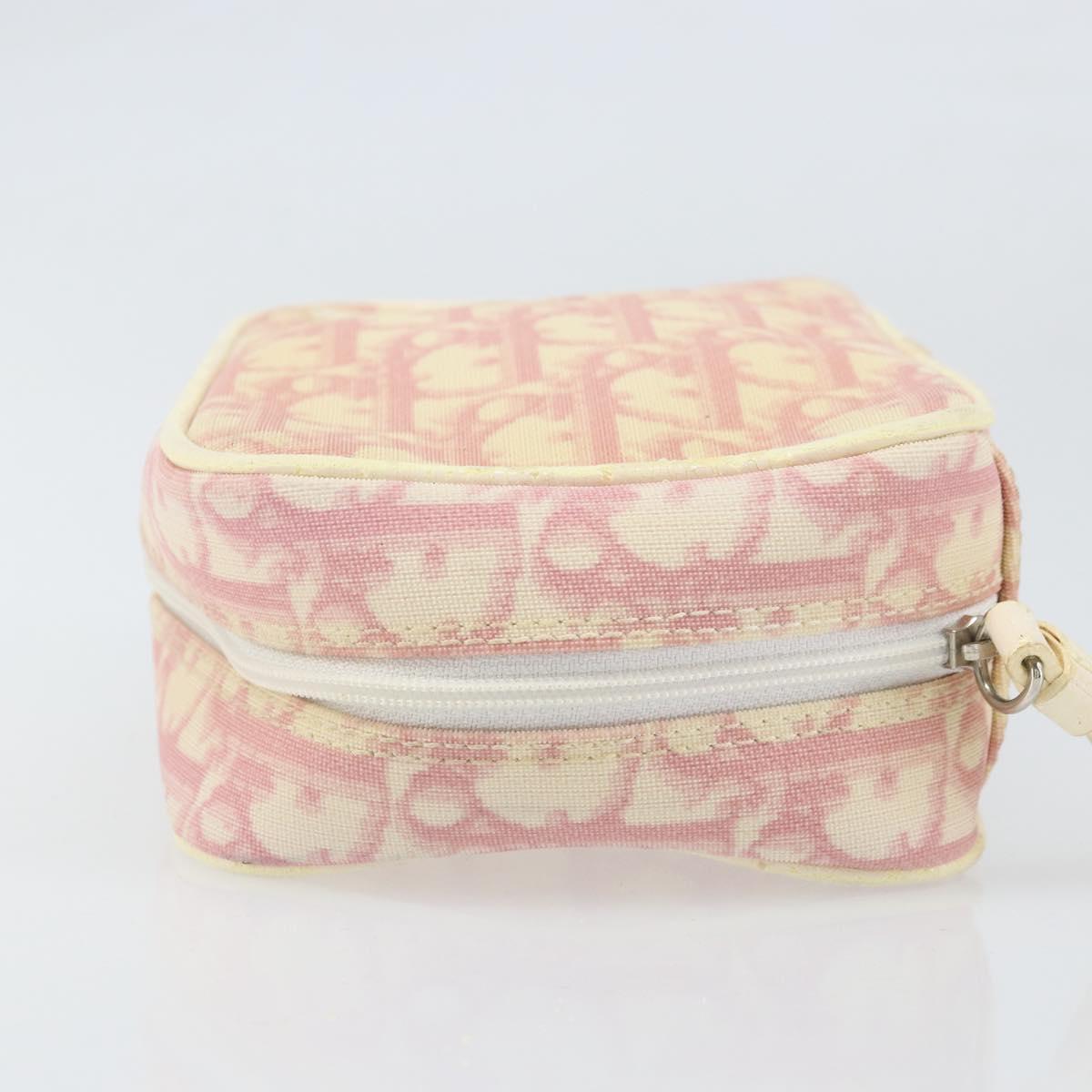 Christian Dior Trotter Canvas Pouch PVC Pink Silver Auth ti3758