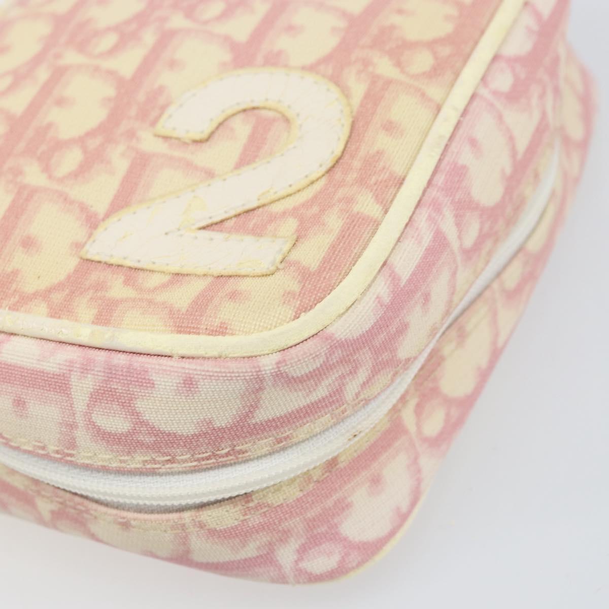 Christian Dior Trotter Canvas Pouch PVC Pink Silver Auth ti3758