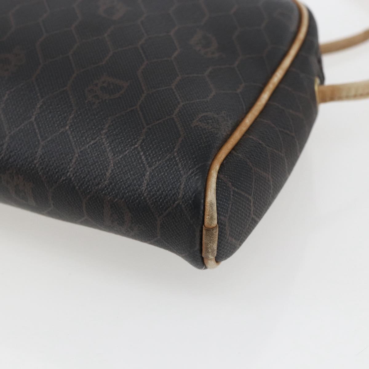 Christian Dior Honeycomb Canvas Shoulder Bag PVC Black Gold Auth ti3760