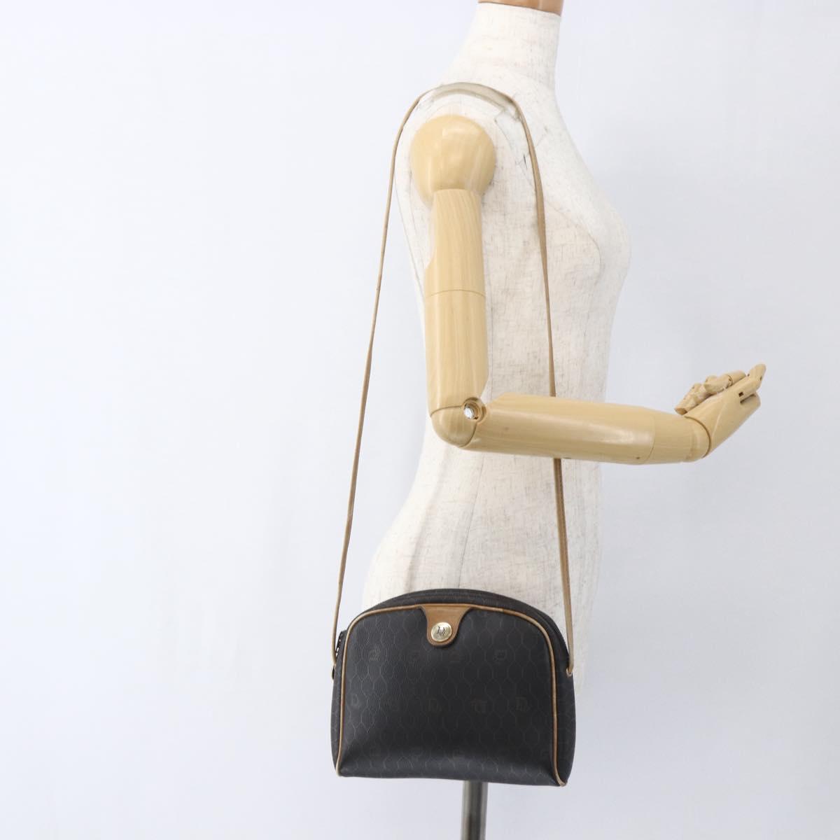 Christian Dior Honeycomb Canvas Shoulder Bag PVC Black Gold Auth ti3760