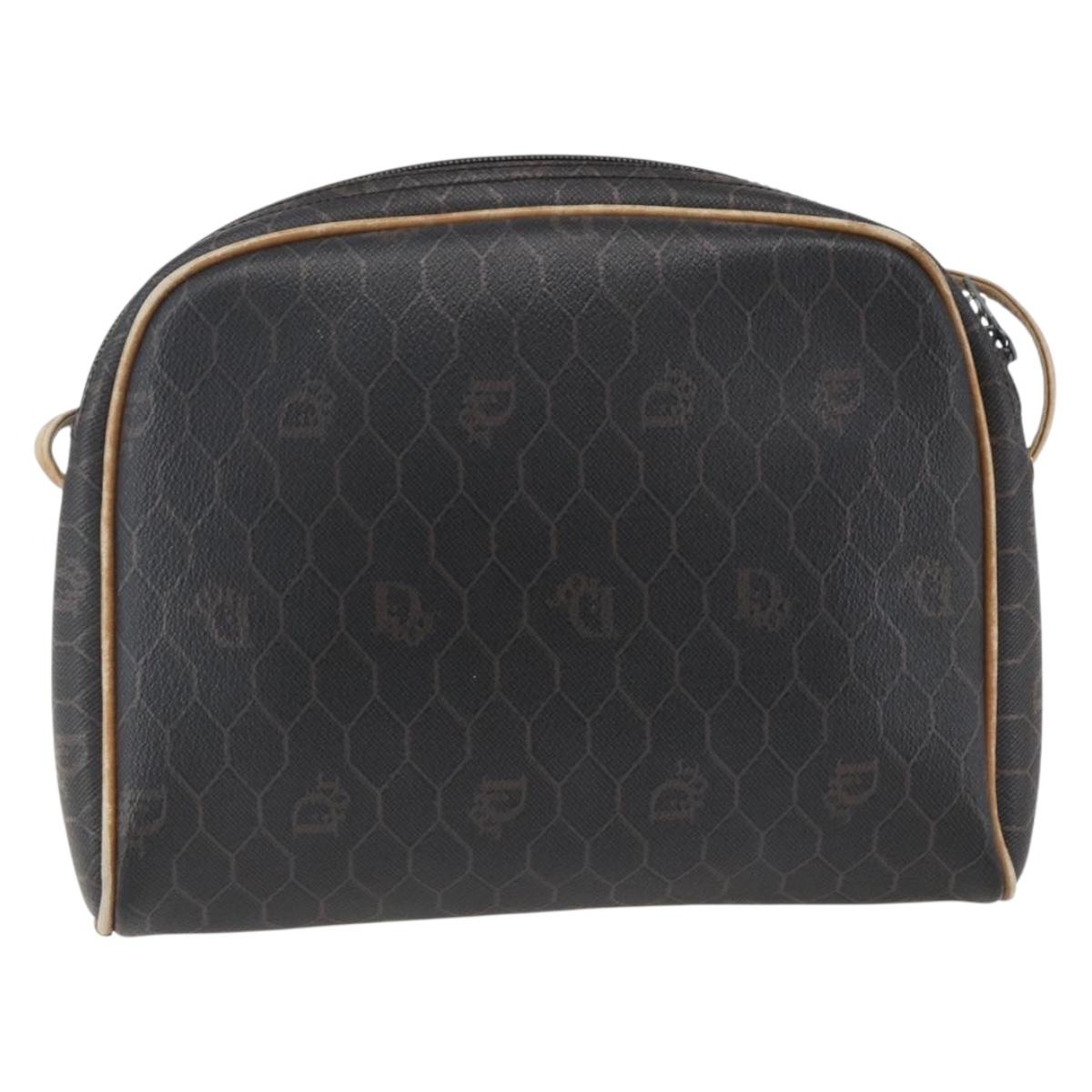 Christian Dior Honeycomb Canvas Shoulder Bag PVC Black Gold Auth ti3760