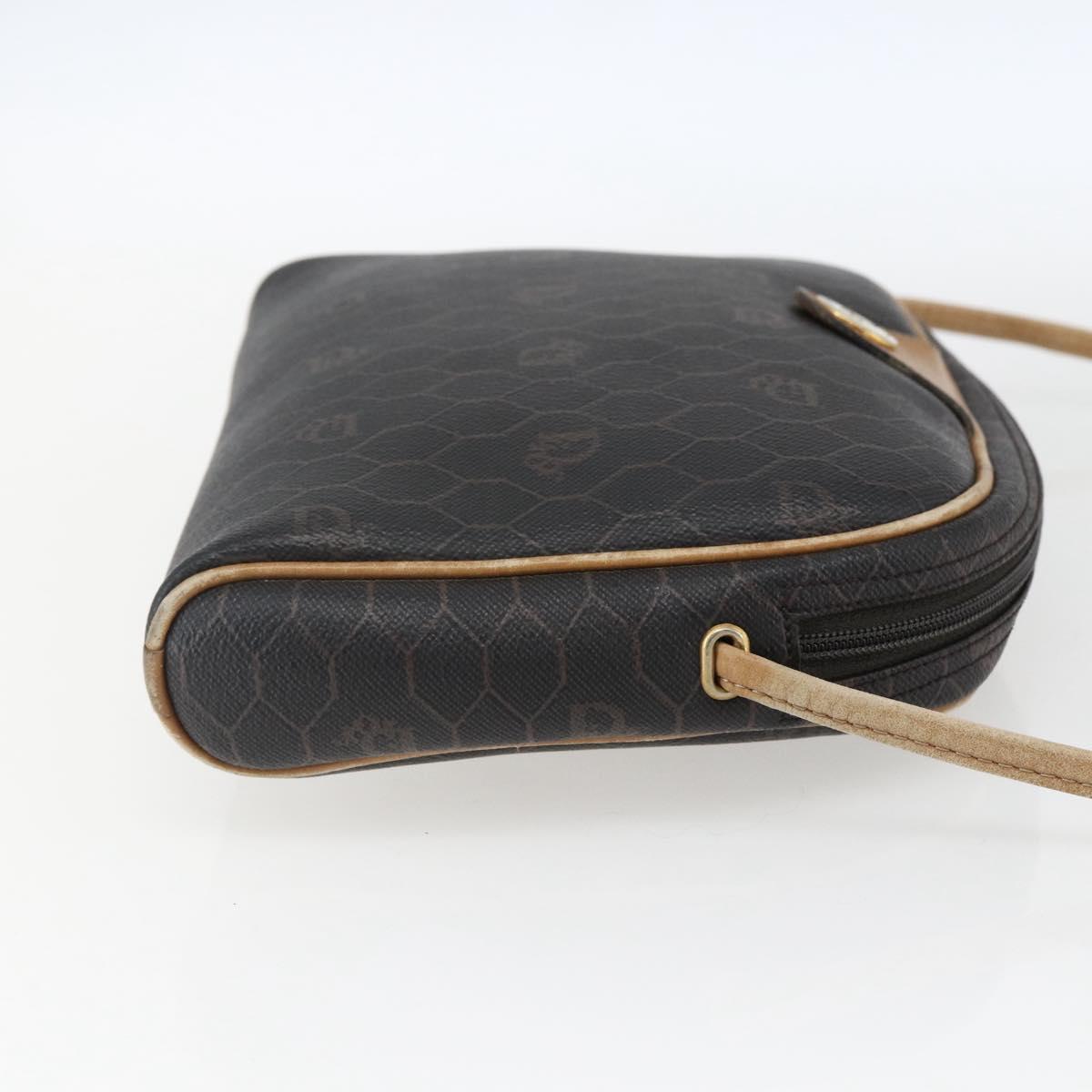 Christian Dior Honeycomb Canvas Shoulder Bag PVC Black Gold Auth ti3760