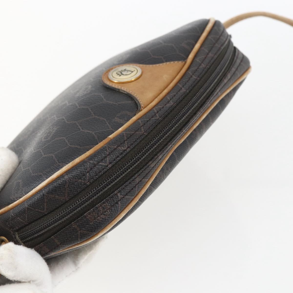 Christian Dior Honeycomb Canvas Shoulder Bag PVC Black Gold Auth ti3760