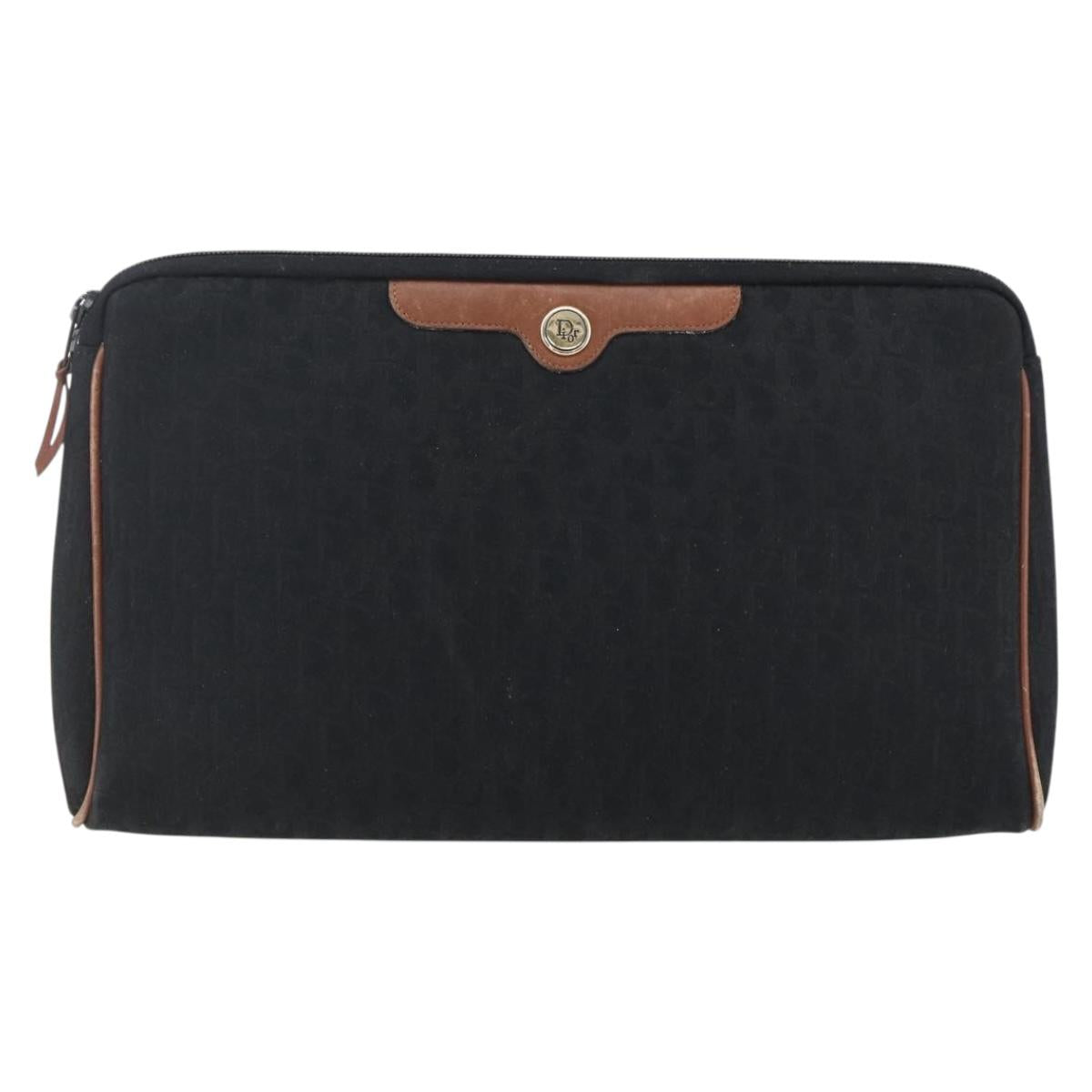 Christian Dior Trotter Canvas Pouch Black Gold Auth ti3761