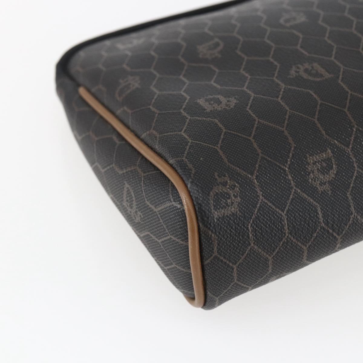 Christian Dior Honeycomb Canvas Pouch PVC Leather Black Auth ti3762