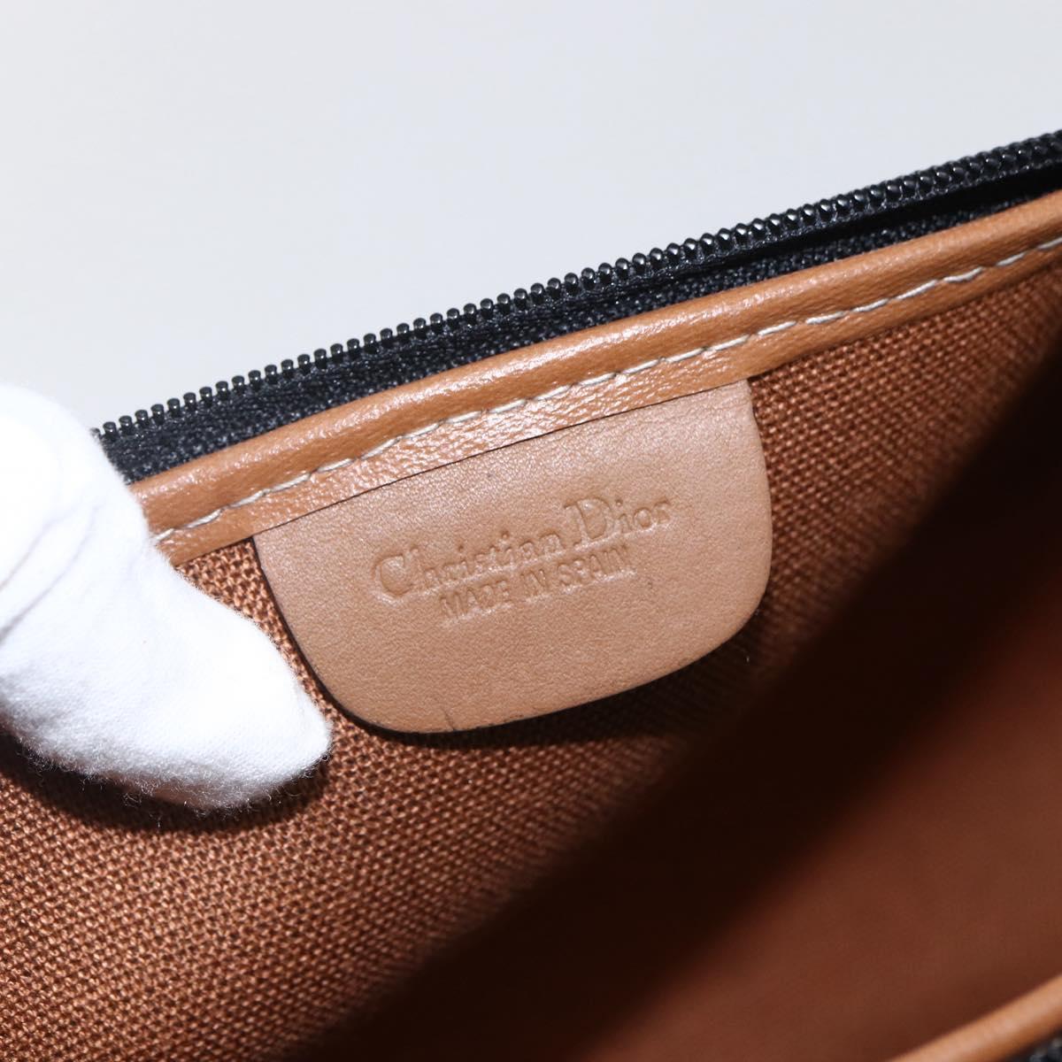 Christian Dior Honeycomb Canvas Pouch PVC Leather Black Auth ti3762