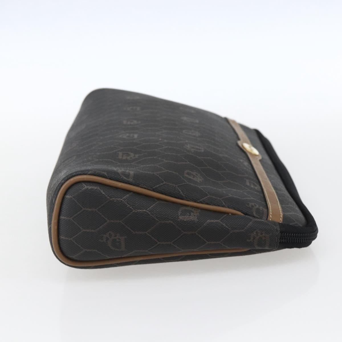 Christian Dior Honeycomb Canvas Pouch PVC Leather Black Auth ti3762