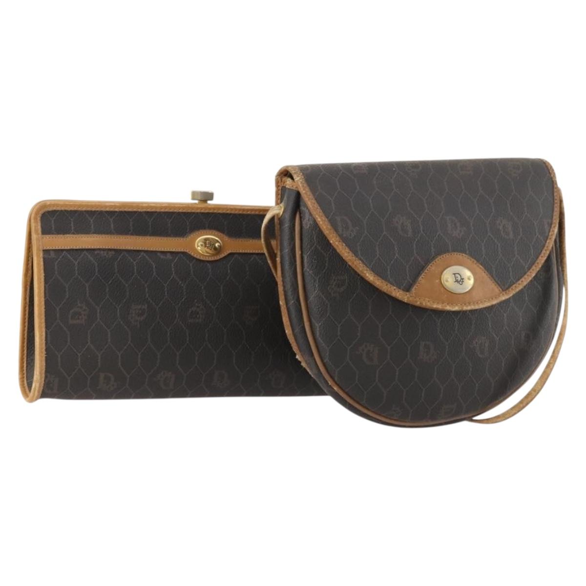Christian Dior Honeycomb Canvas Clutch Bag PVC 2 Set Black Auth ti3763