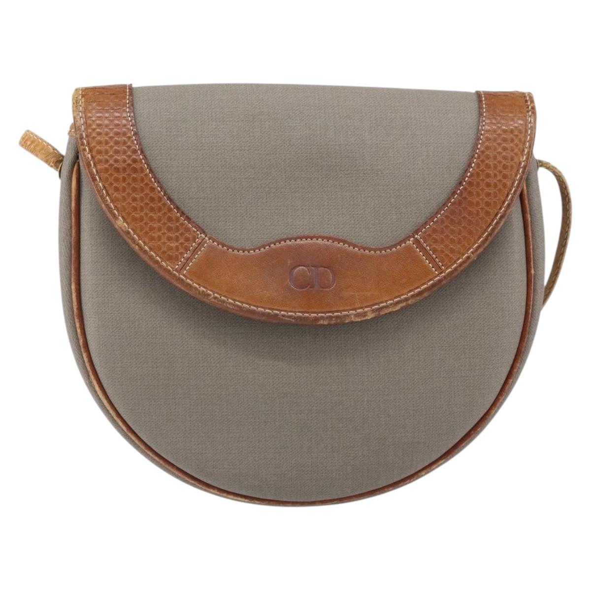 Christian Dior Shoulder Bag PVC Leather Gray Gold Auth ti3764