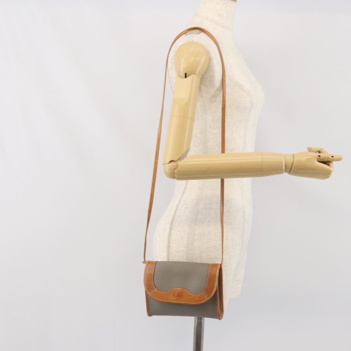 Christian Dior Shoulder Bag PVC Leather Gray Gold Auth ti3765