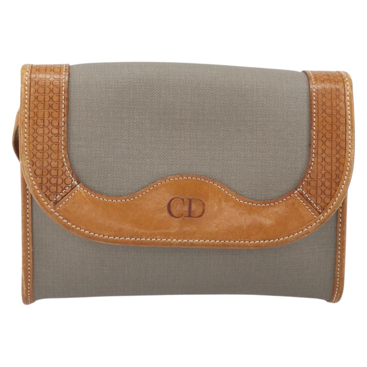 Christian Dior Shoulder Bag PVC Leather Gray Gold Auth ti3765