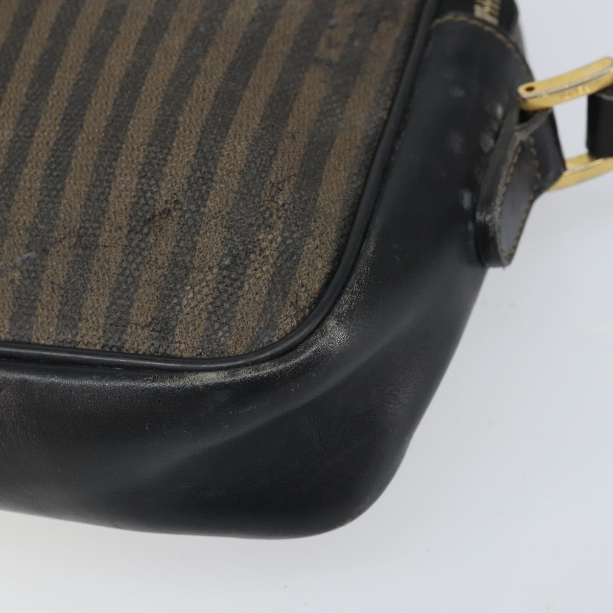FENDI Pecan Canvas Shoulder Bag Coated Canvas Black Brown gold Auth ti3766