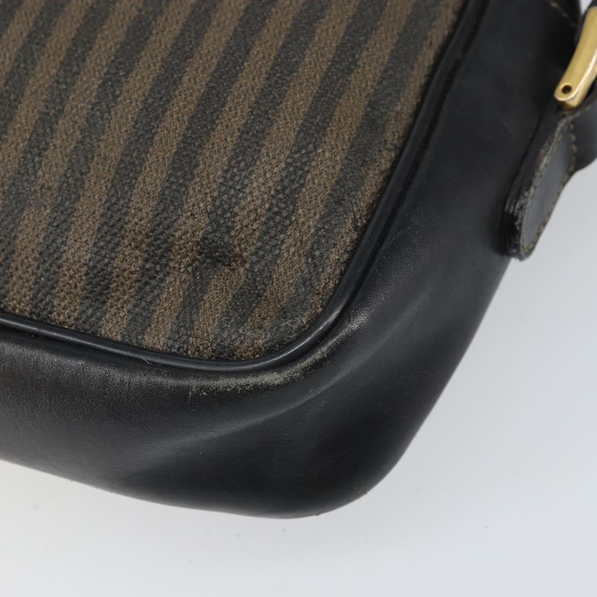 FENDI Pecan Canvas Shoulder Bag Coated Canvas Black Brown gold Auth ti3766