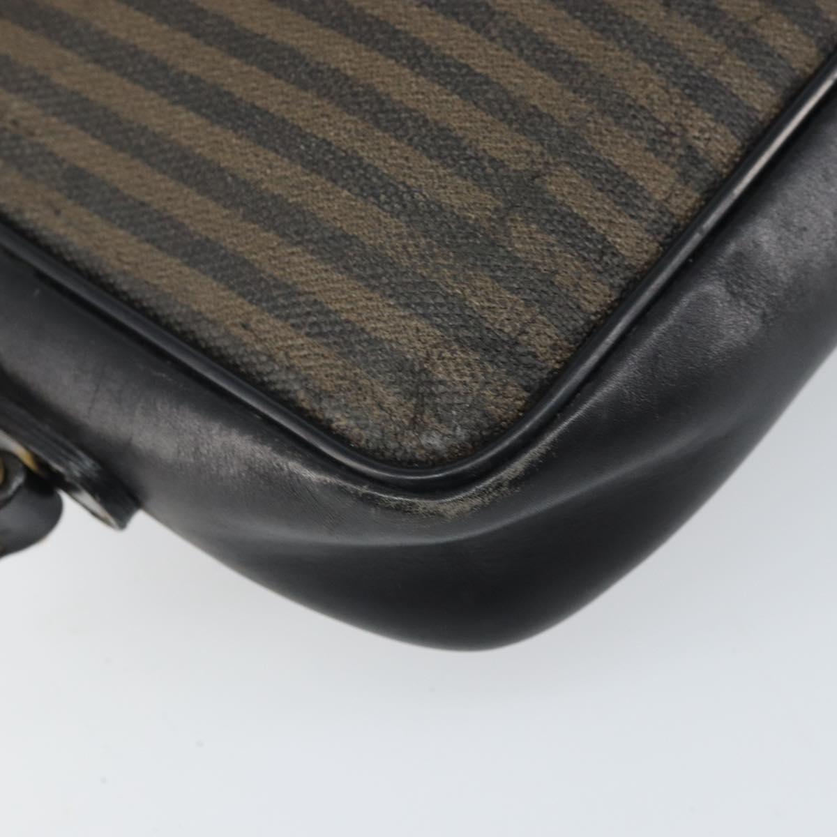 FENDI Pecan Canvas Shoulder Bag Coated Canvas Black Brown gold Auth ti3766