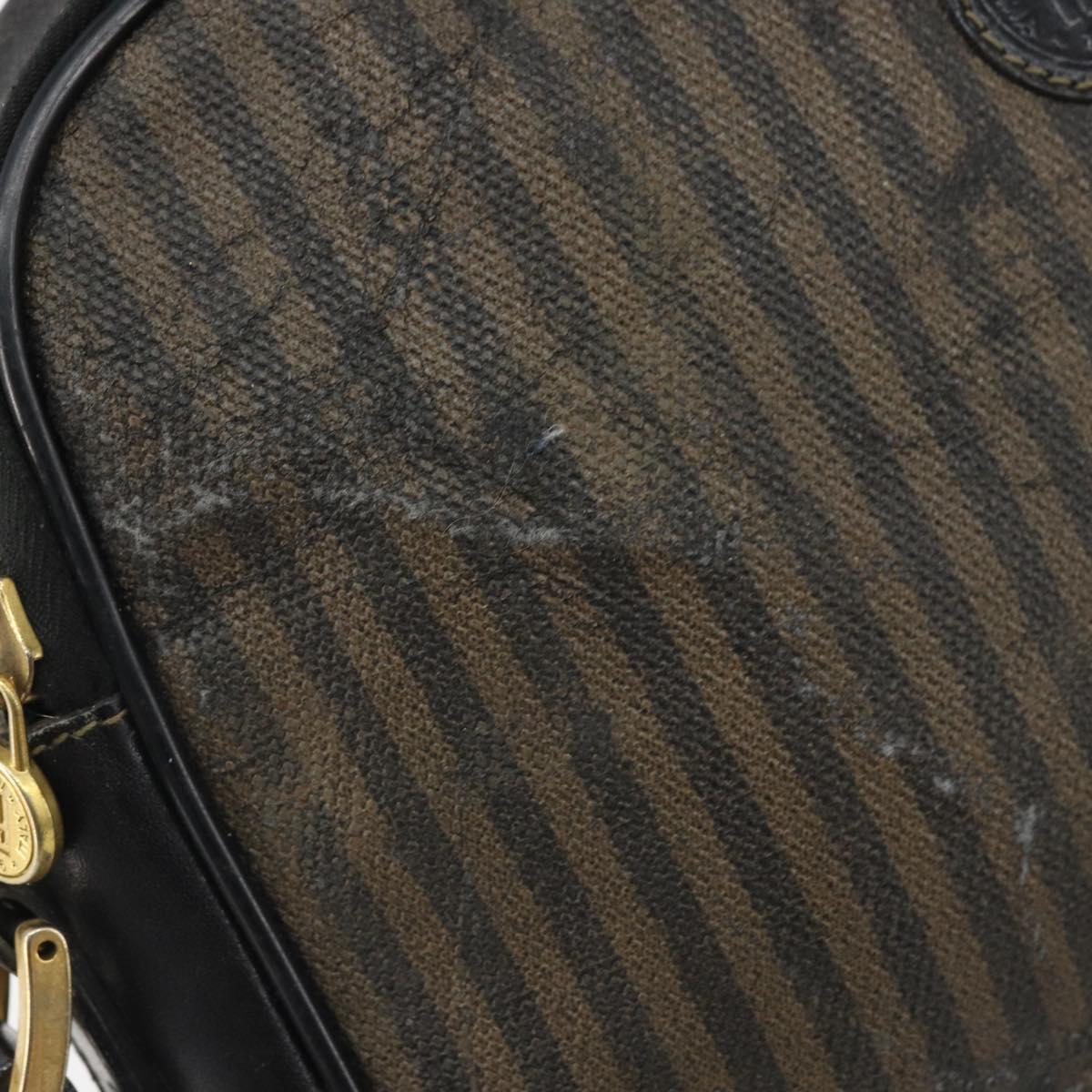 FENDI Pecan Canvas Shoulder Bag Coated Canvas Black Brown gold Auth ti3766