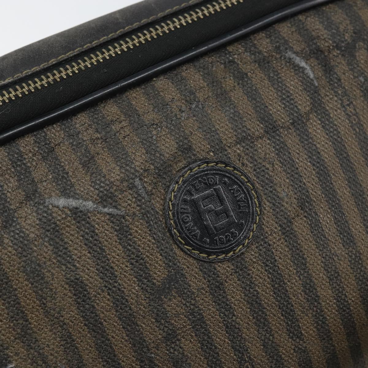 FENDI Pecan Canvas Shoulder Bag Coated Canvas Black Brown gold Auth ti3766