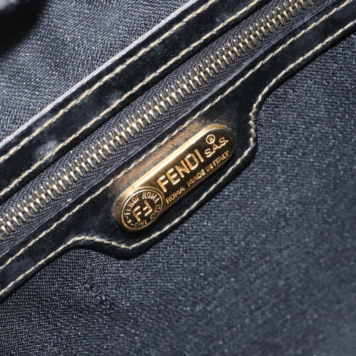 FENDI Pecan Canvas Shoulder Bag Coated Canvas Black Brown gold Auth ti3766
