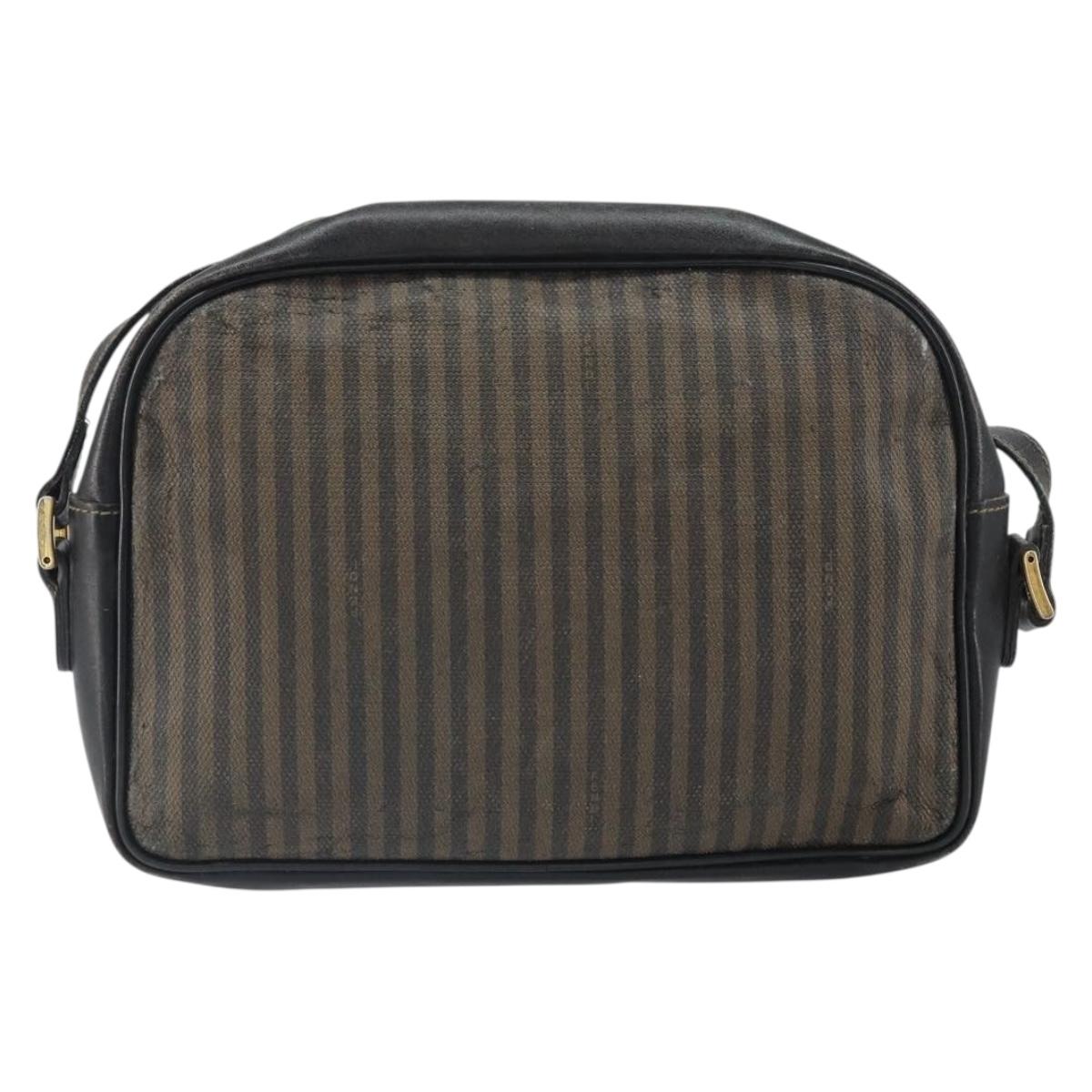 FENDI Pecan Canvas Shoulder Bag Coated Canvas Black Brown gold Auth ti3766