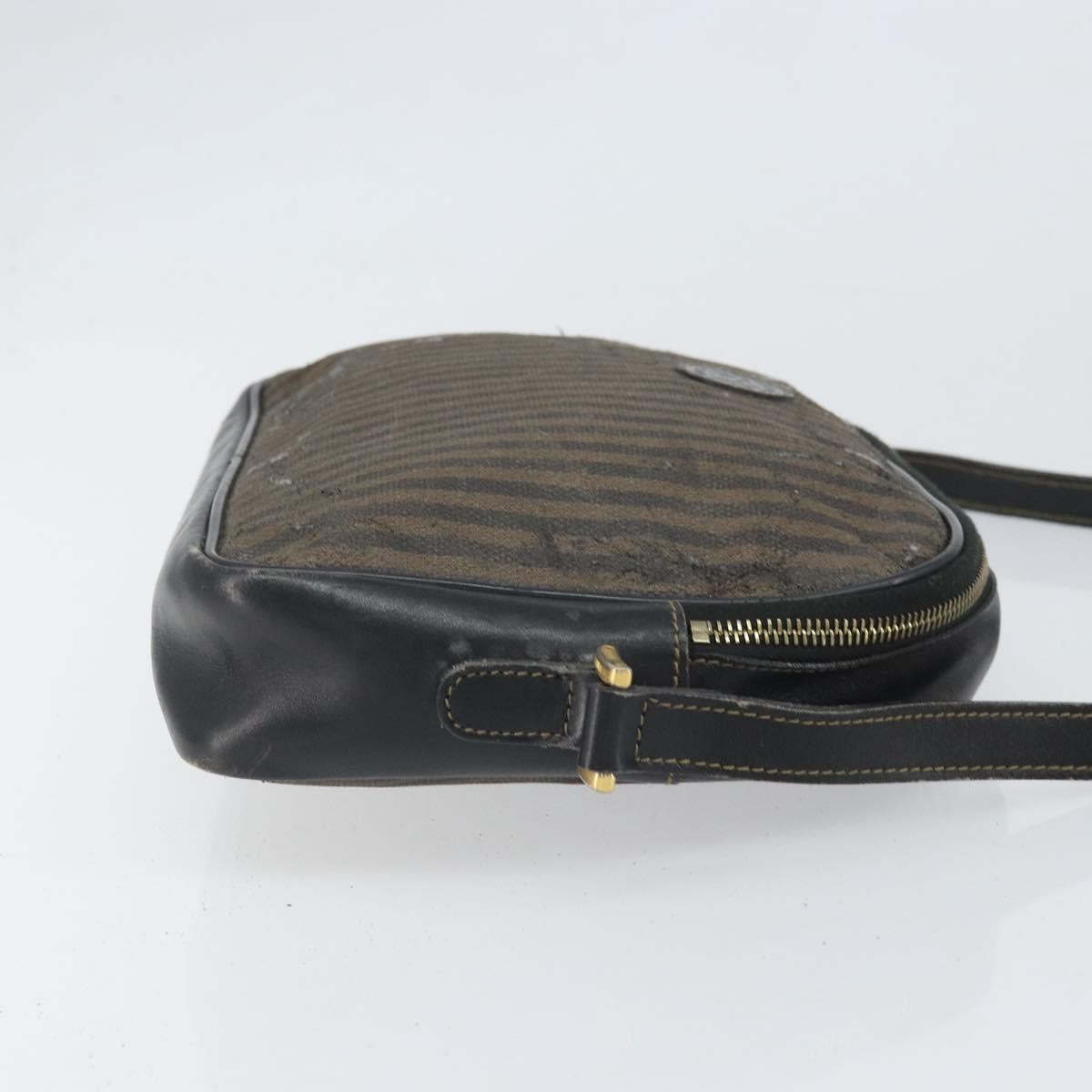 FENDI Pecan Canvas Shoulder Bag Coated Canvas Black Brown gold Auth ti3766