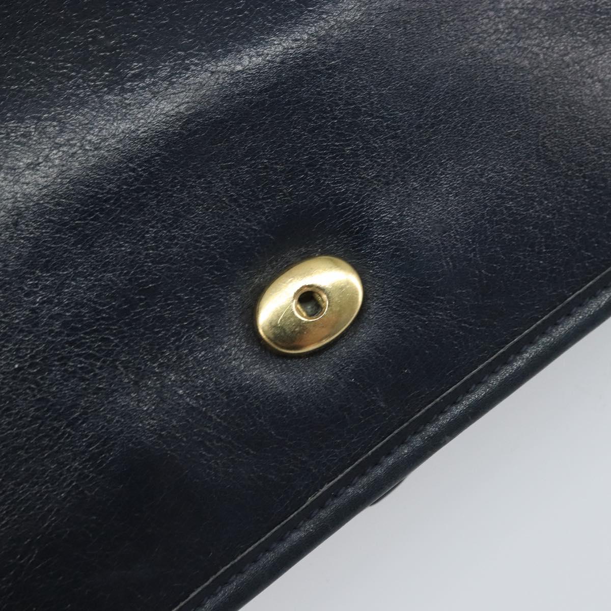 Christian Dior Chain Shoulder Bag Leather Navy Gold Auth ti3768