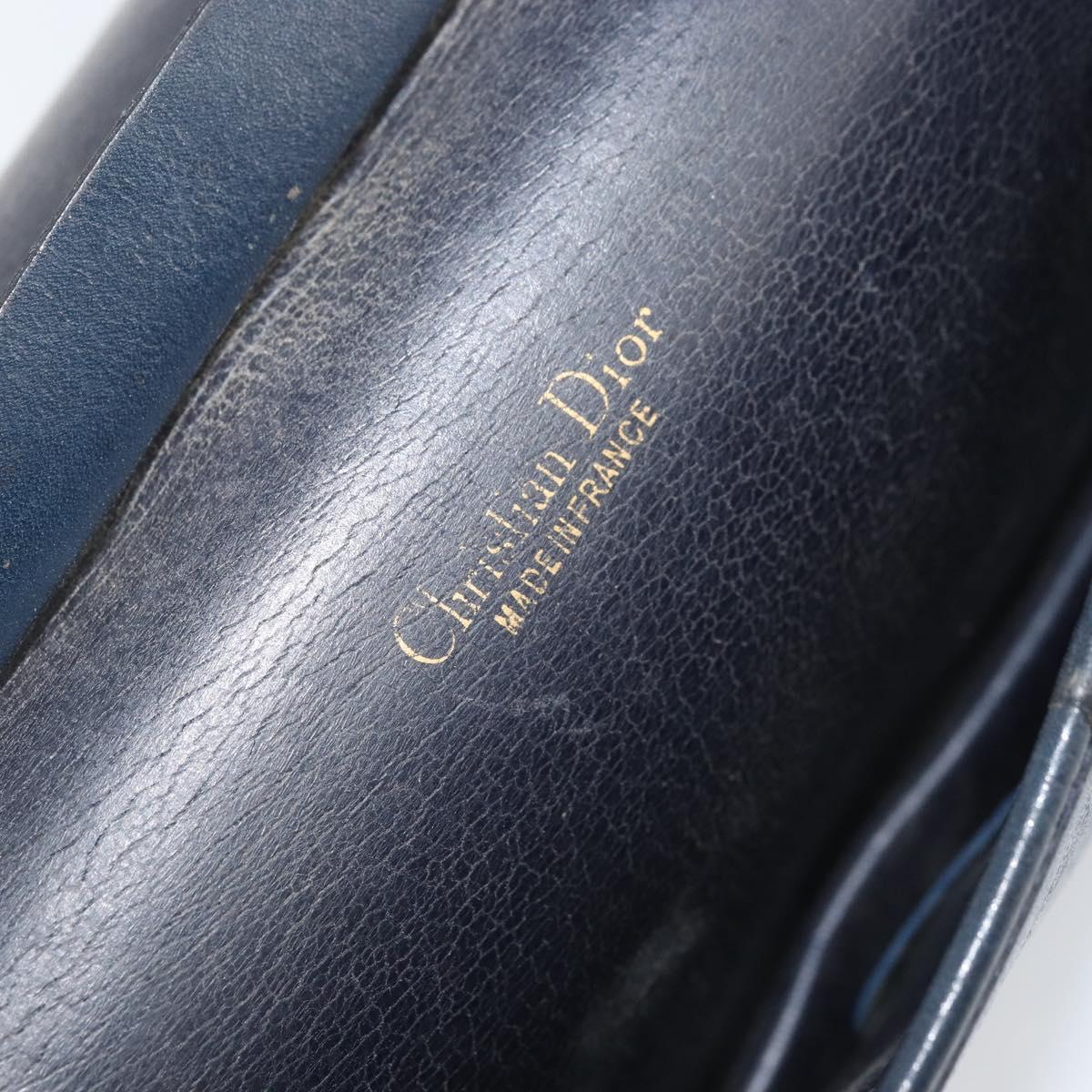 Christian Dior Chain Shoulder Bag Leather Navy Gold Auth ti3768