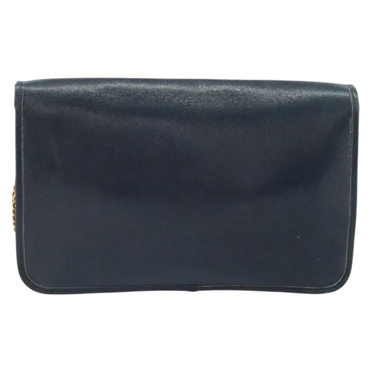 Christian Dior Chain Shoulder Bag Leather Navy Gold Auth ti3768