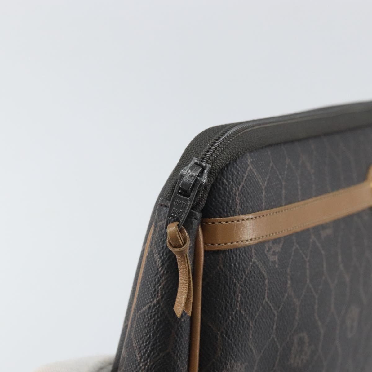 Christian Dior Honeycomb Canvas Pouch PVC Leather Black Auth ti3769