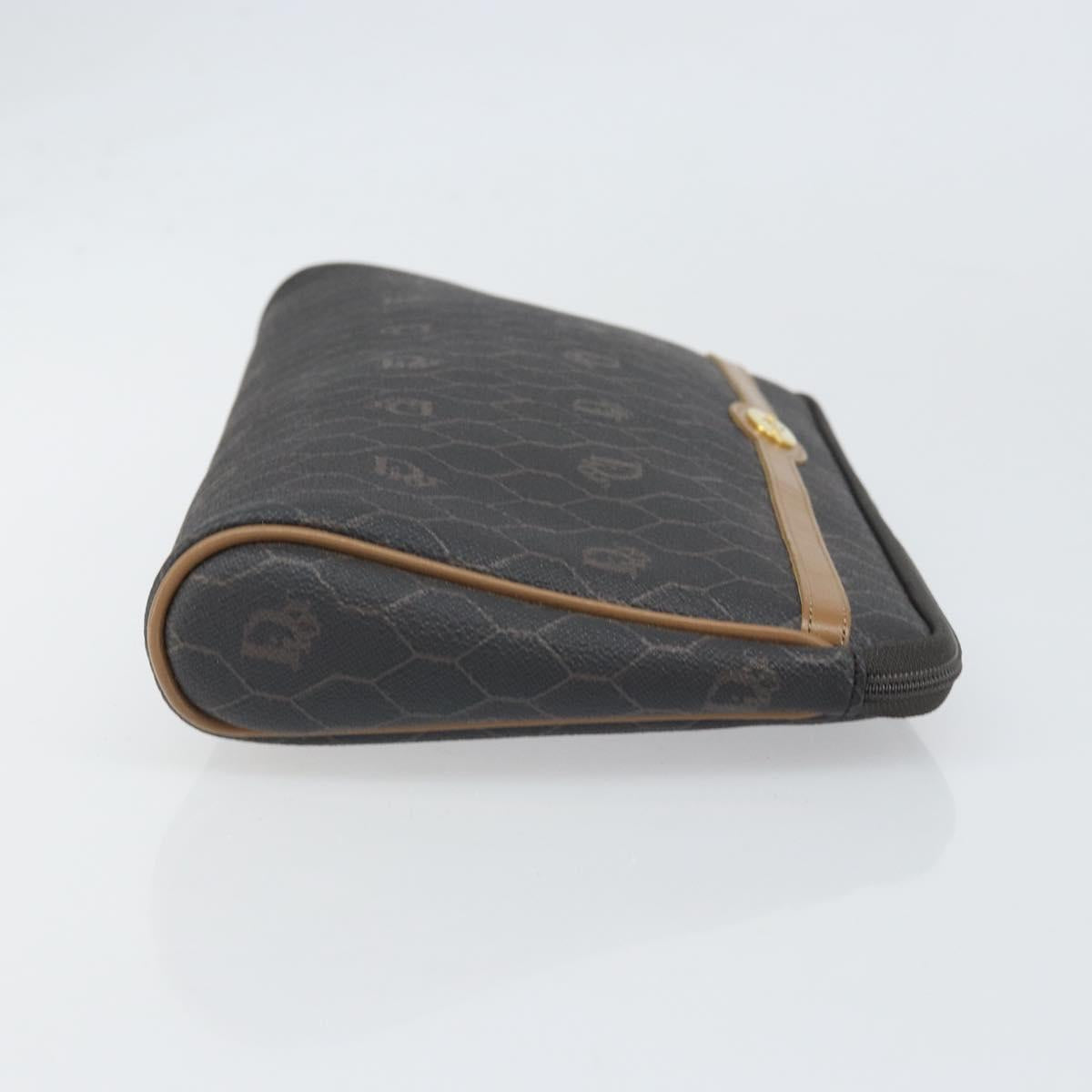 Christian Dior Honeycomb Canvas Pouch PVC Leather Black Auth ti3769