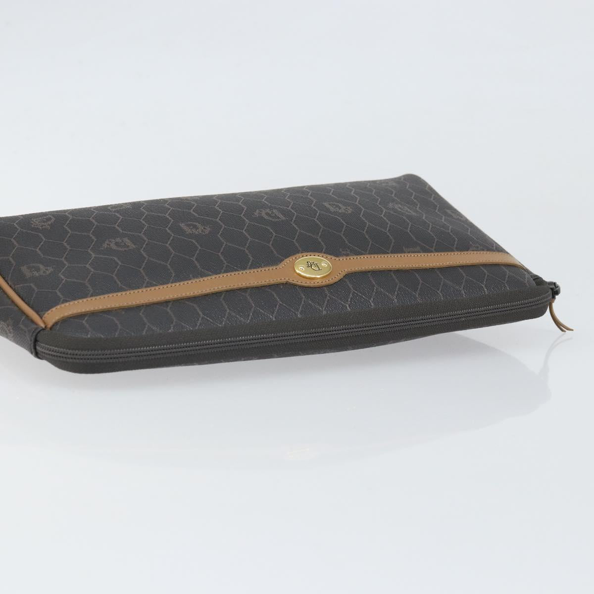 Christian Dior Honeycomb Canvas Pouch PVC Leather Black Auth ti3769
