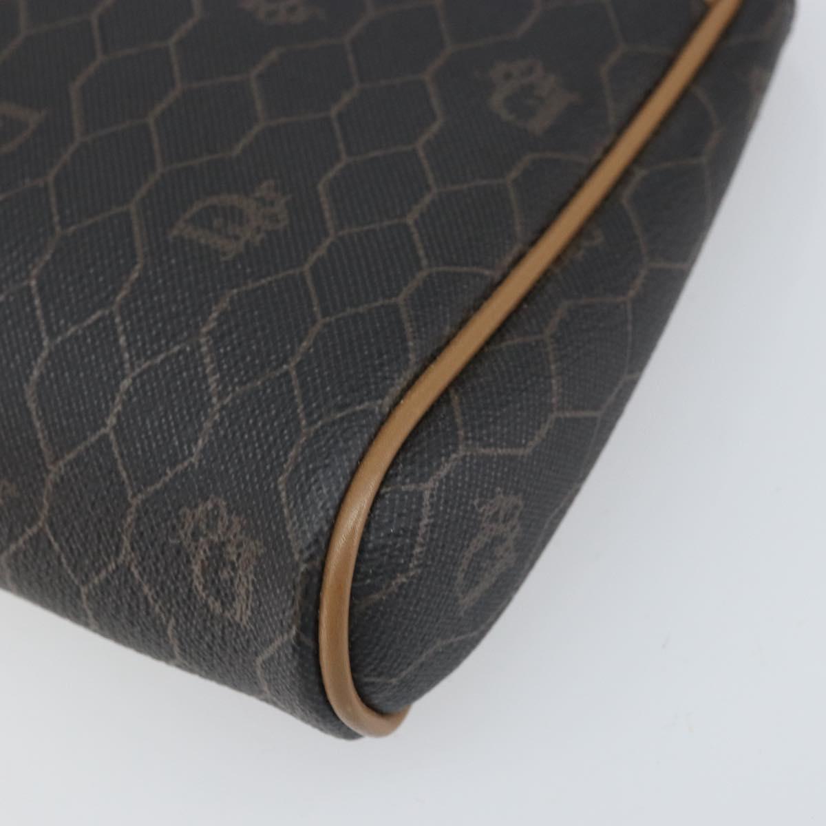 Christian Dior Honeycomb Canvas Pouch PVC Leather Black Auth ti3769