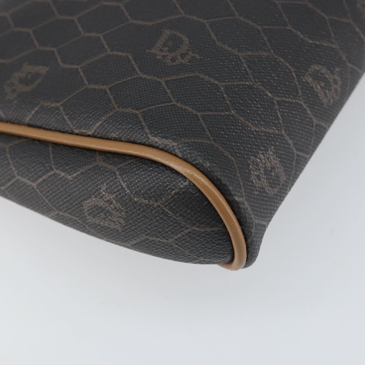 Christian Dior Honeycomb Canvas Pouch PVC Leather Black Auth ti3769