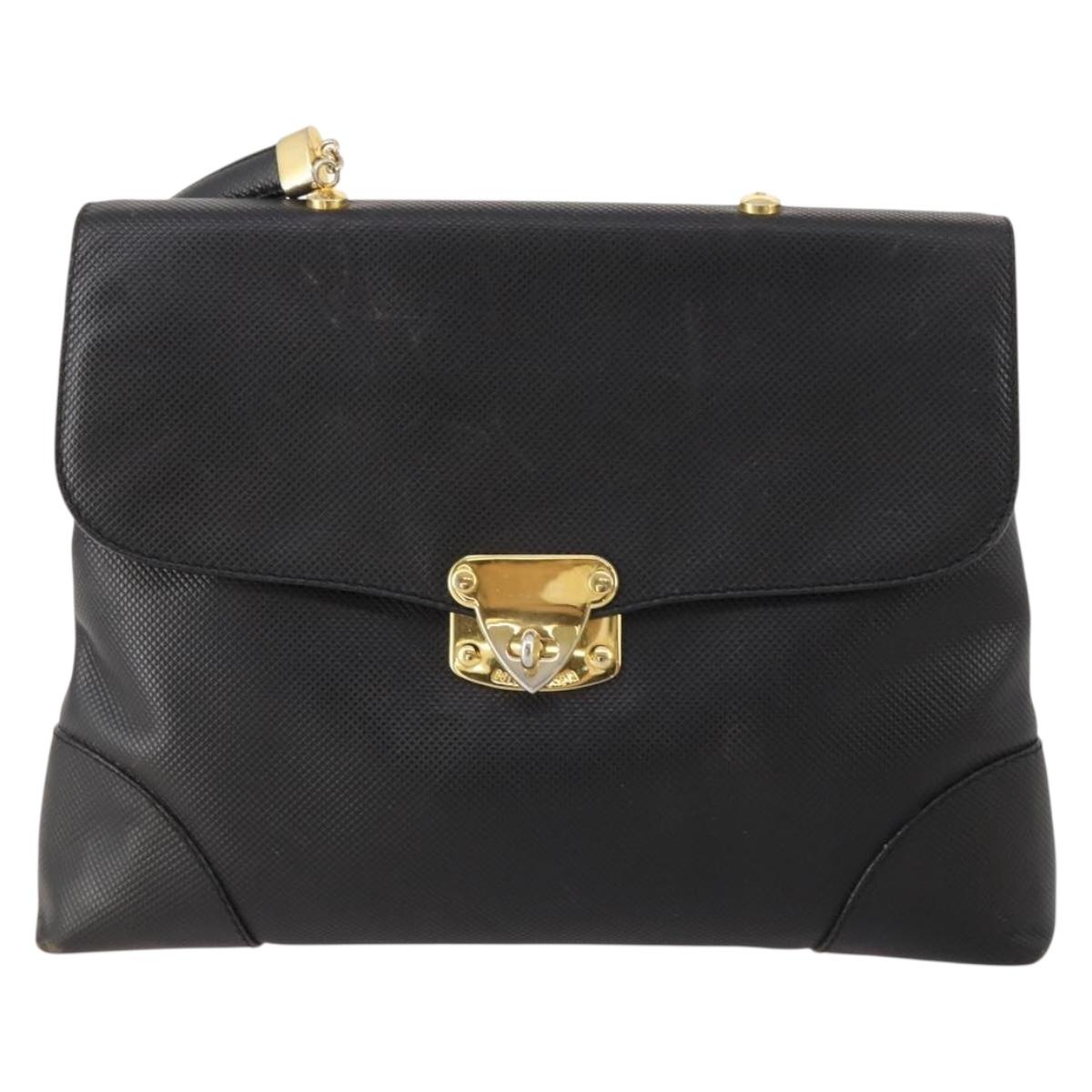 BOTTEGA VENETA Hand Bag Leather Black Gold Auth ti3770