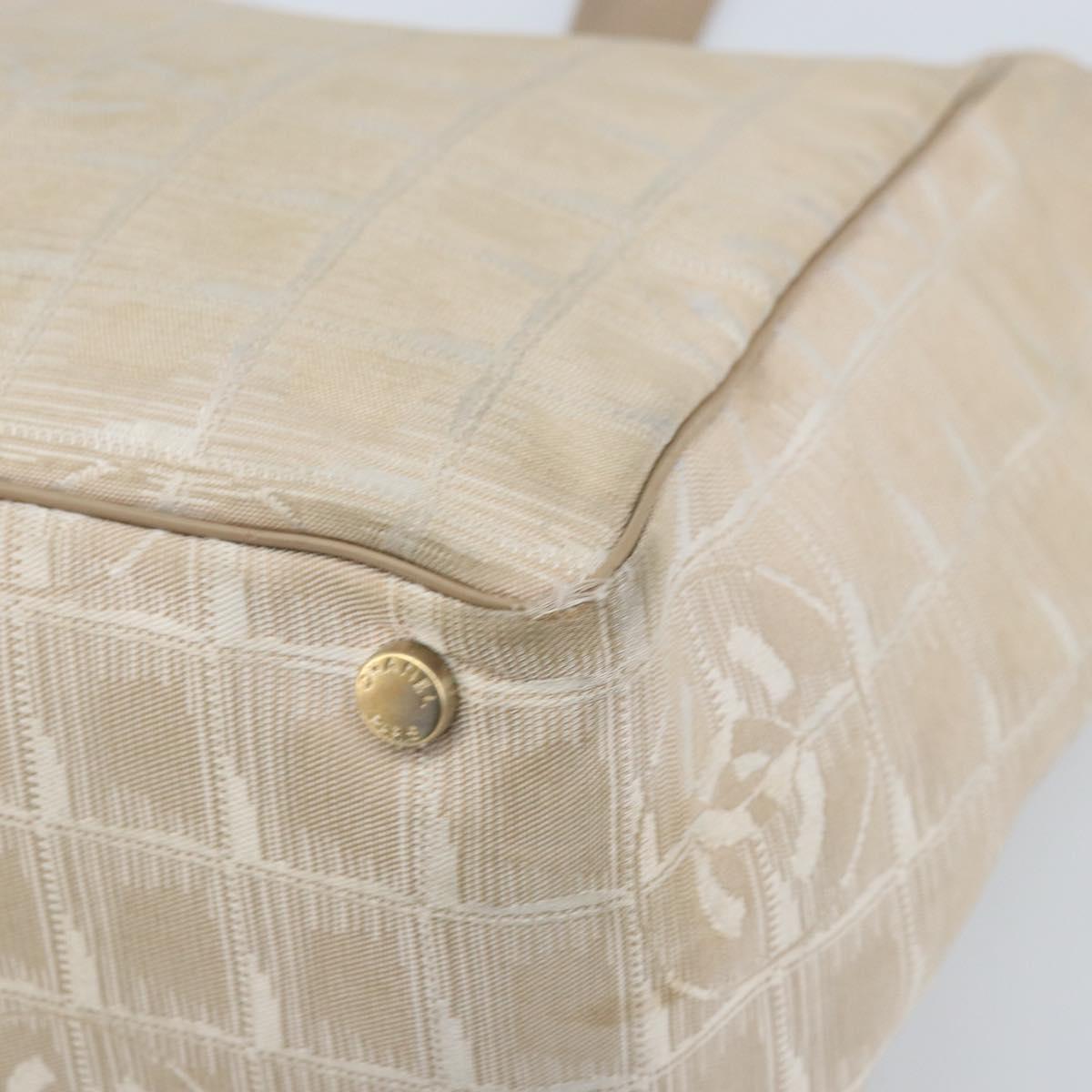 CHANEL New Travel Line Tote Bag Nylon Beige Gold CC Auth ti3788